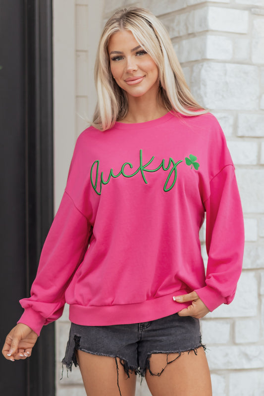 Lucky Clover Embroidered Loose Pullover Sweatshirt