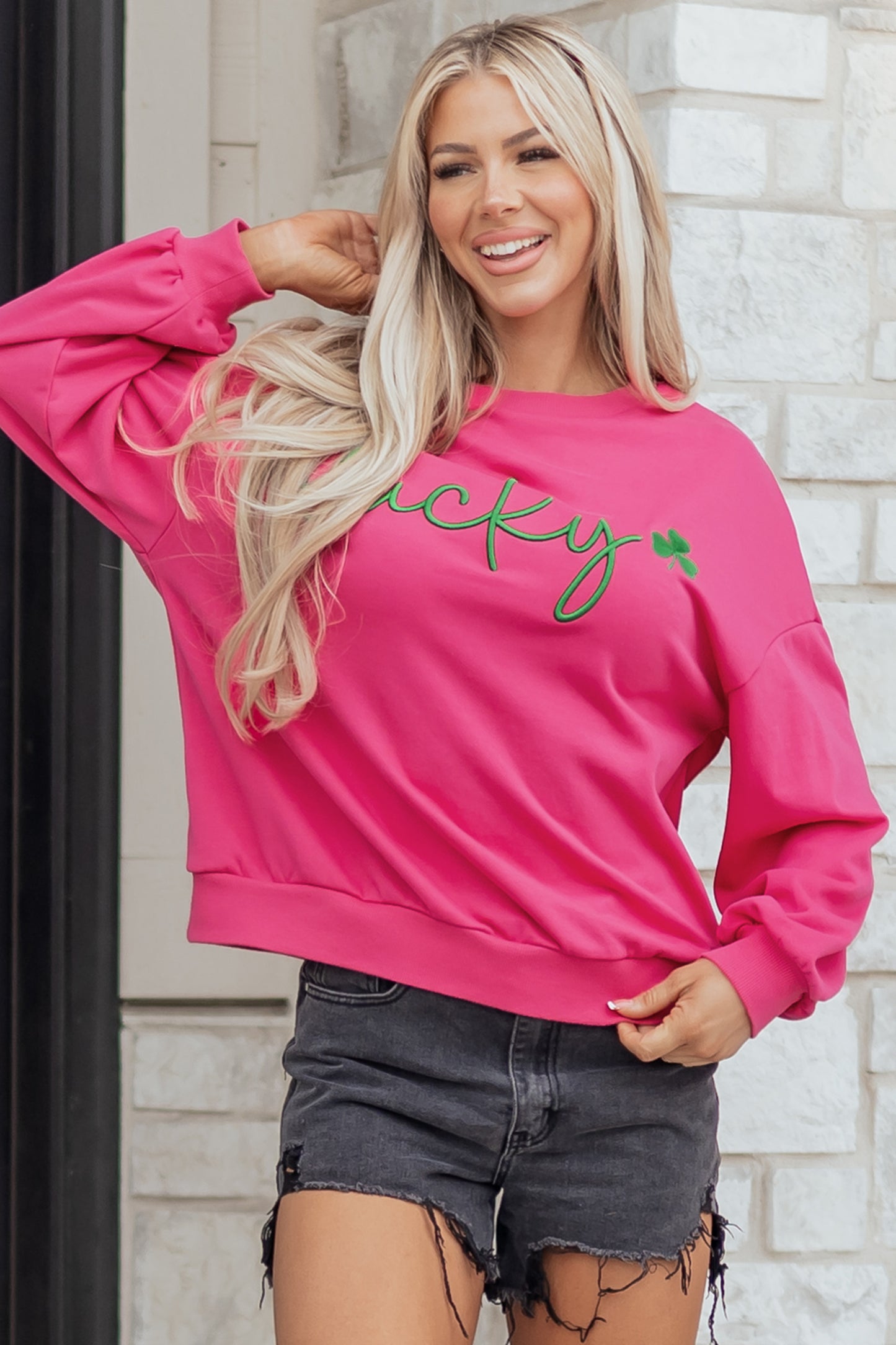 Lucky Clover Embroidered Loose Pullover Sweatshirt