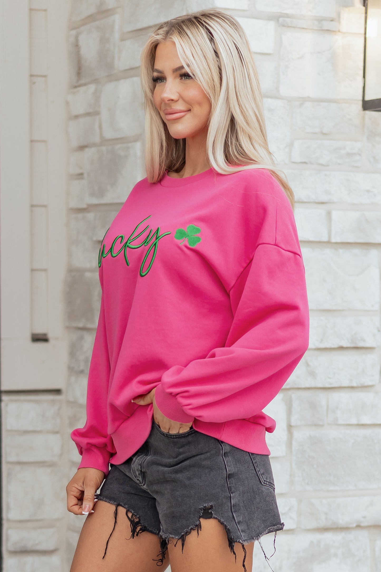 Lucky Clover Embroidered Loose Pullover Sweatshirt