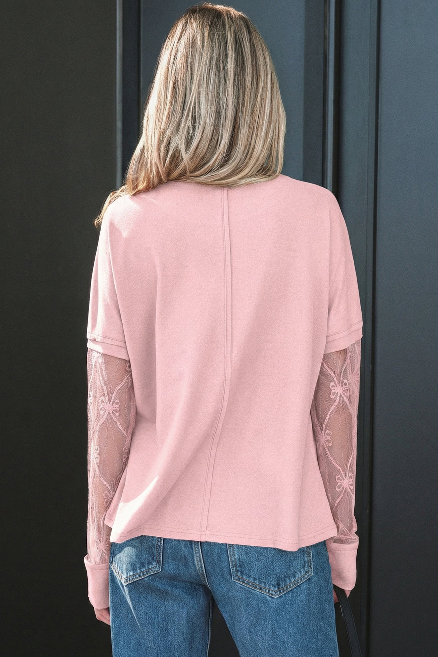 Pretty in Pink- Bow Textured Patchwork Long Sleeve Tee